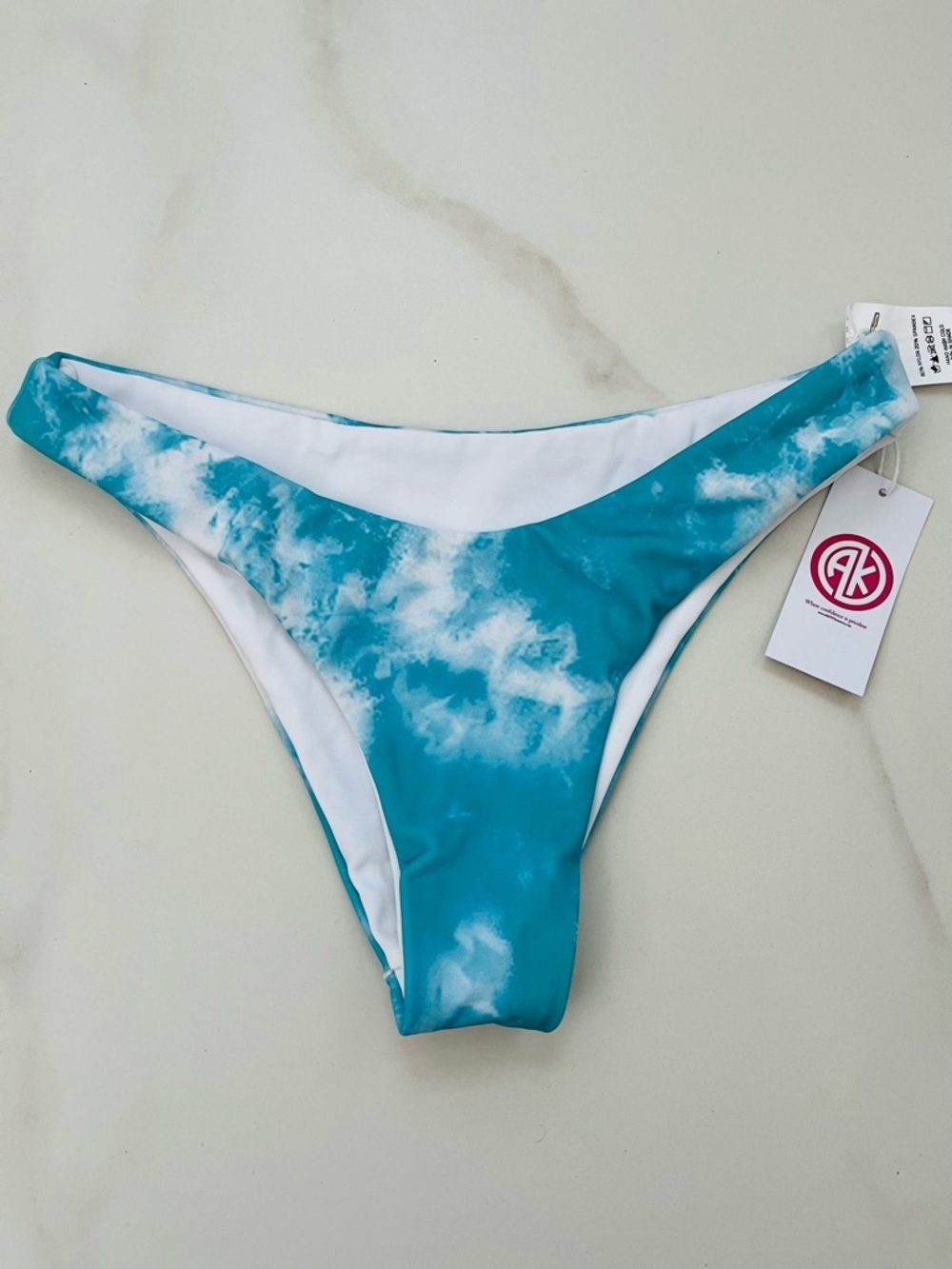 Women's Turquoise Cloud Print Bikini Bottom reversible size XS